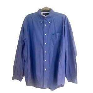 Tommy Hilfiger Dress Shirt Mens Large Blue Long Sleeve Button Up 80s 2 Ply Adult